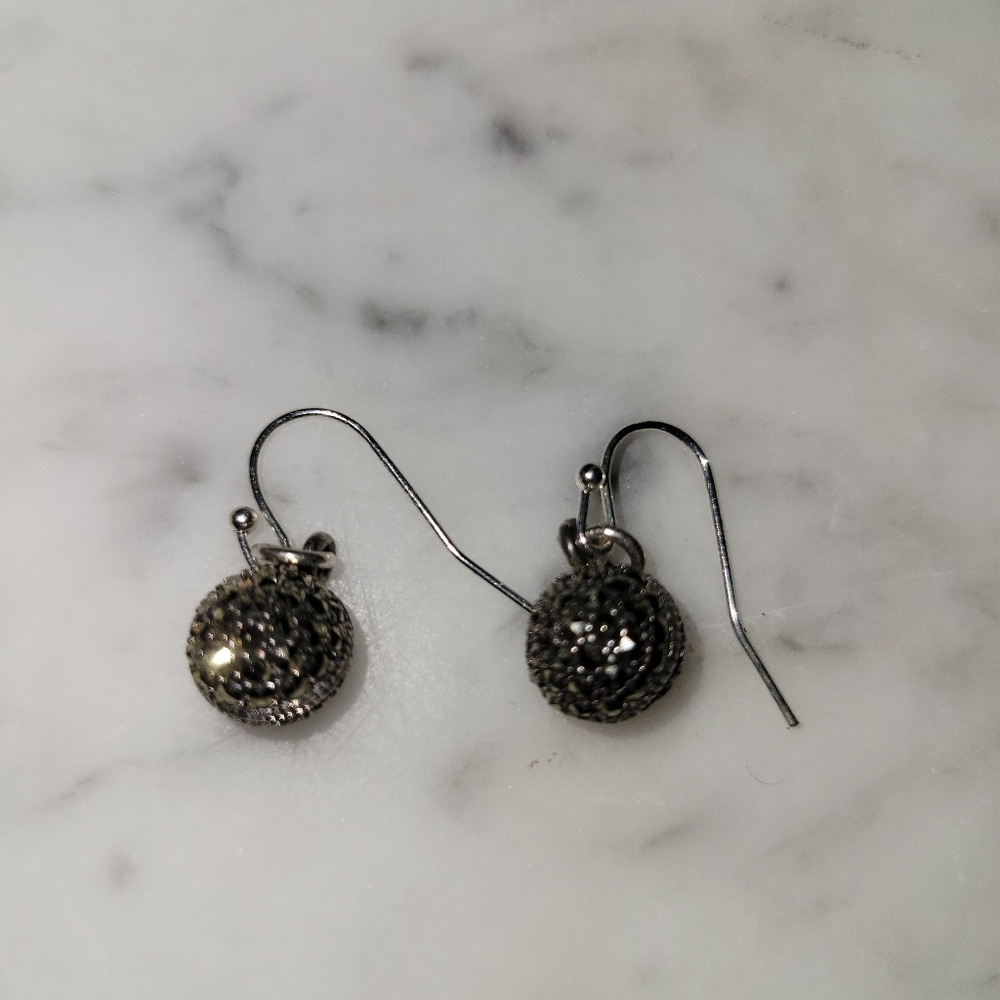 Sterling Silver Marcasite Ball Drop Earrings
